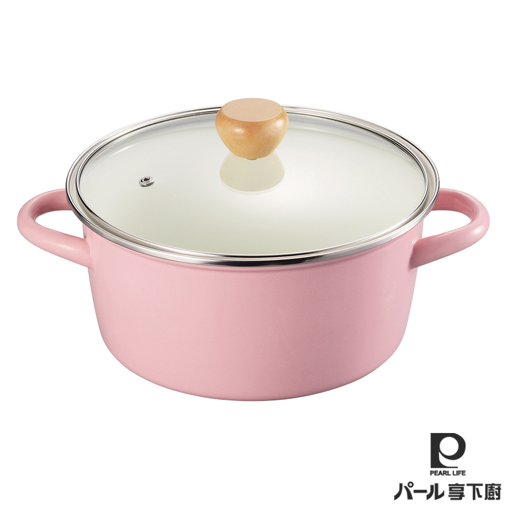 日本【Pearl Life享下廚】琺瑯雙耳鍋(附玻璃蓋)22cm 日本【Pearl Life享下廚】琺瑯雙耳鍋(附玻璃蓋)22cm