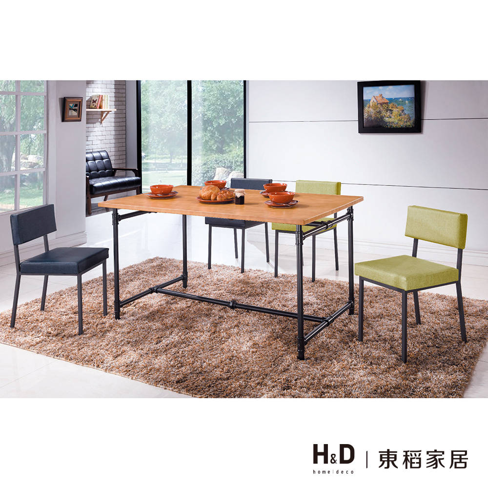 艾德5尺水管工業風全實木面餐桌椅組-一桌四椅 艾德5尺水管工業風全實木面餐桌椅組-一桌四椅