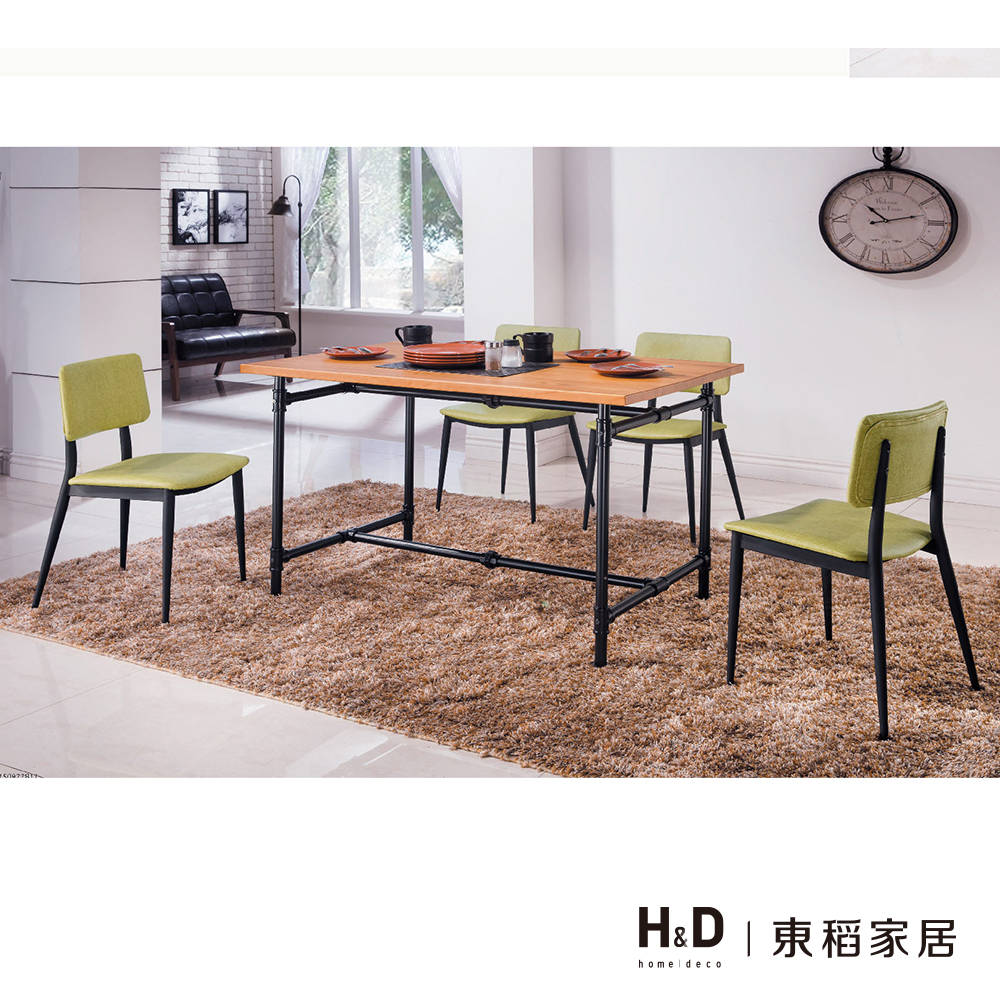 艾德4.3尺水管工業風全實木餐桌椅組-一桌四椅 艾德4.3尺水管工業風全實木餐桌椅組-一桌四椅
