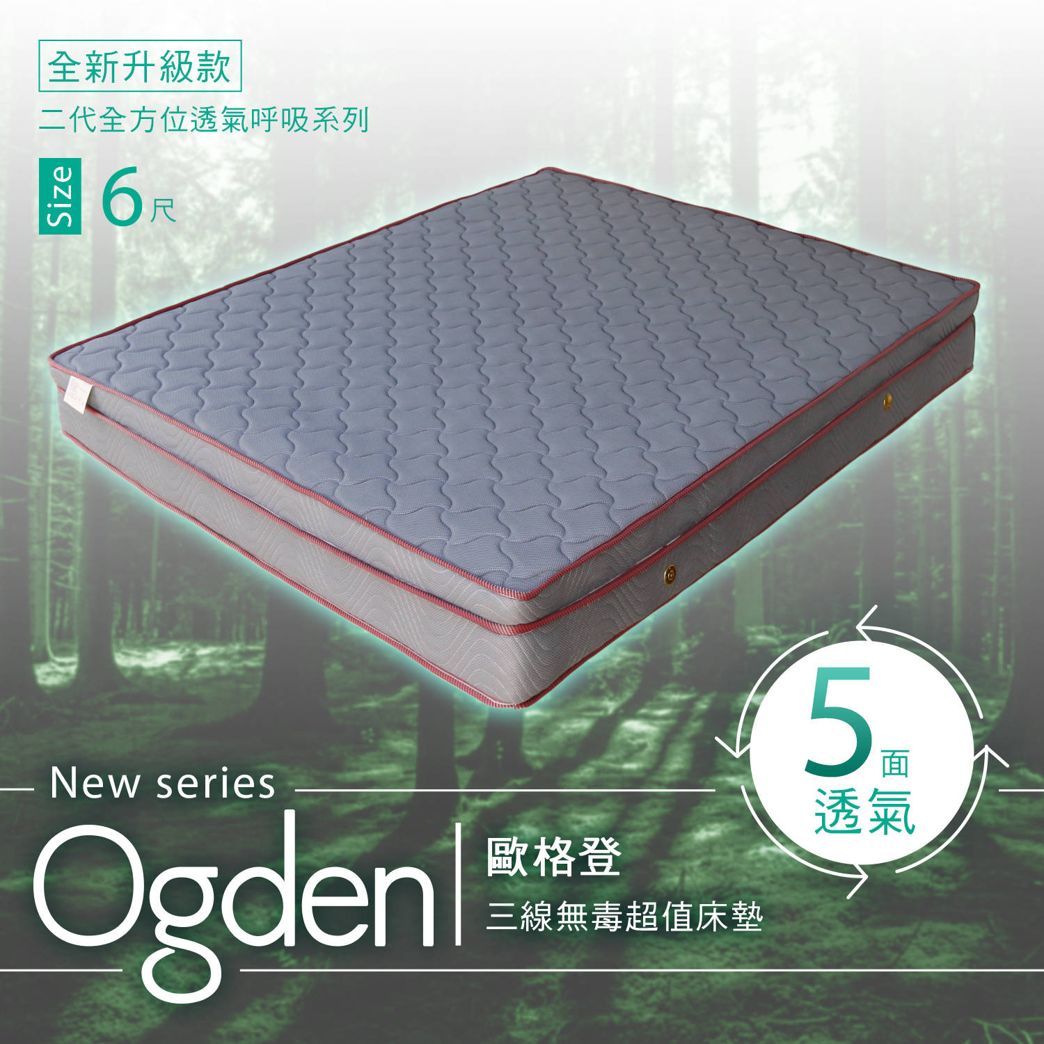 全方位透氣呼吸系列-Ogden 歐格登三線無毒超值獨立筒床墊 雙人加大6X6.2尺(21cm) 全方位透氣呼吸系列-Ogden 歐格登三線無毒超值獨立筒床墊 雙人加大6X6.2尺(21cm)