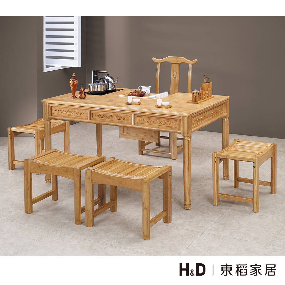 竹製實木泡茶桌椅組/1桌5椅 竹製實木泡茶桌椅組/1桌5椅