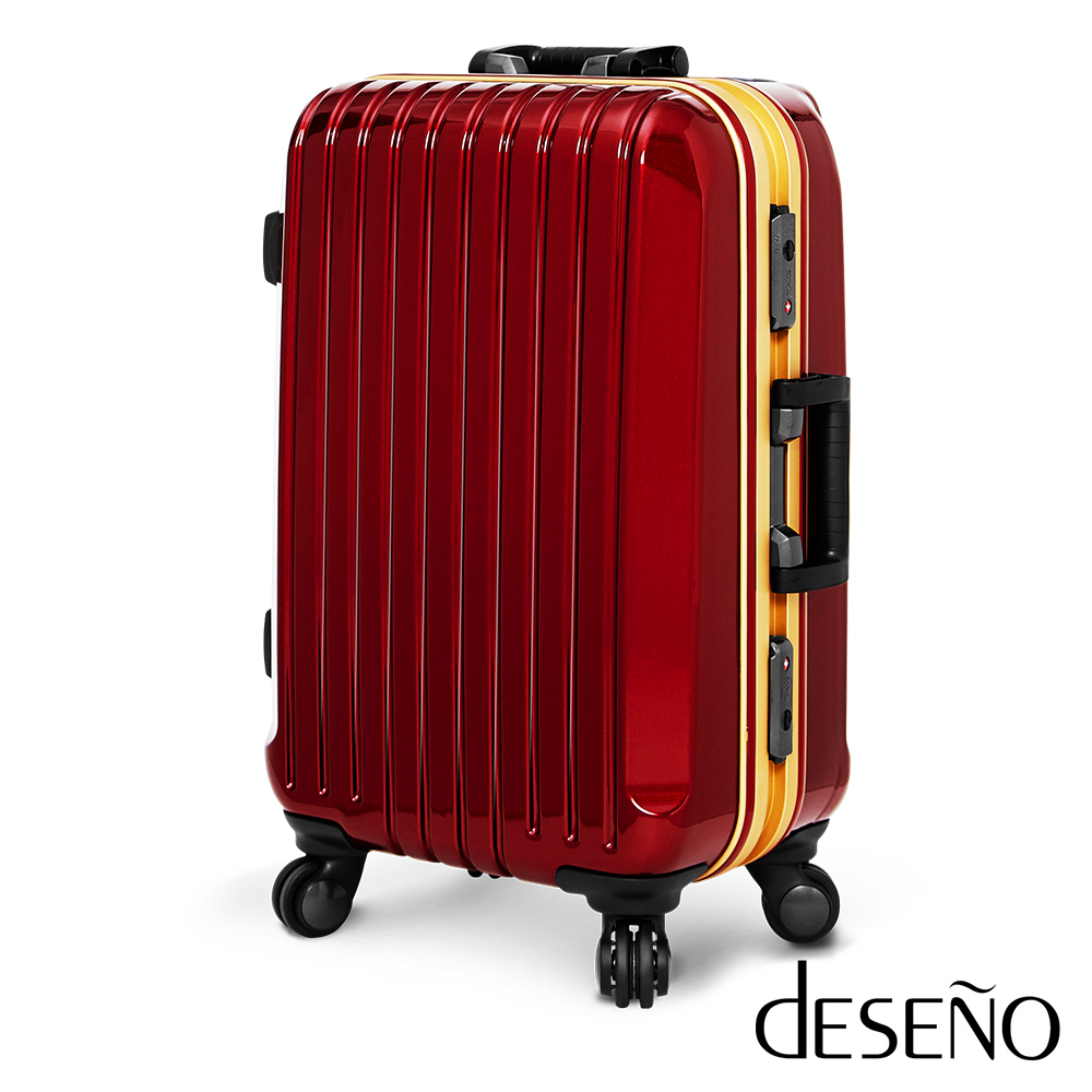 【Deseno】瑰麗絢燦 黑色金彩-20吋深鋁框PC鏡面行李箱/紅色 【Deseno】瑰麗絢燦 黑色金彩-20吋深鋁框PC鏡面行李箱/紅色