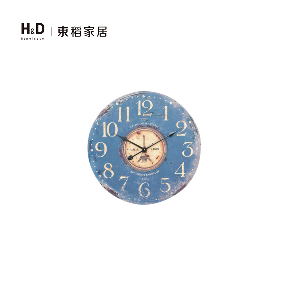 木板壁鐘(藍底鐵塔) 木板壁鐘(藍底鐵塔)