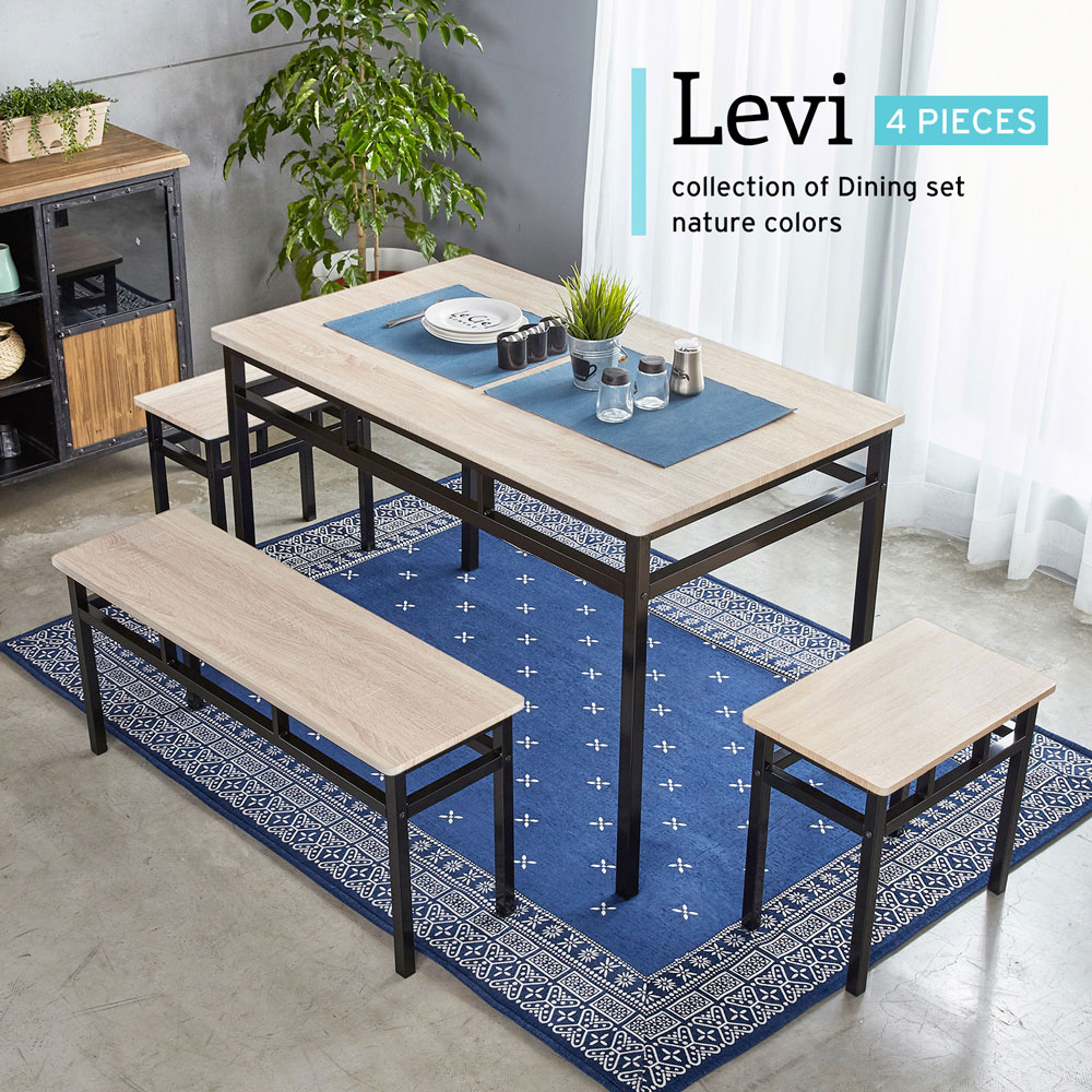 LEVI李維工業風個性鐵架餐桌椅組-4件式 LEVI李維工業風個性鐵架餐桌椅組-4件式
