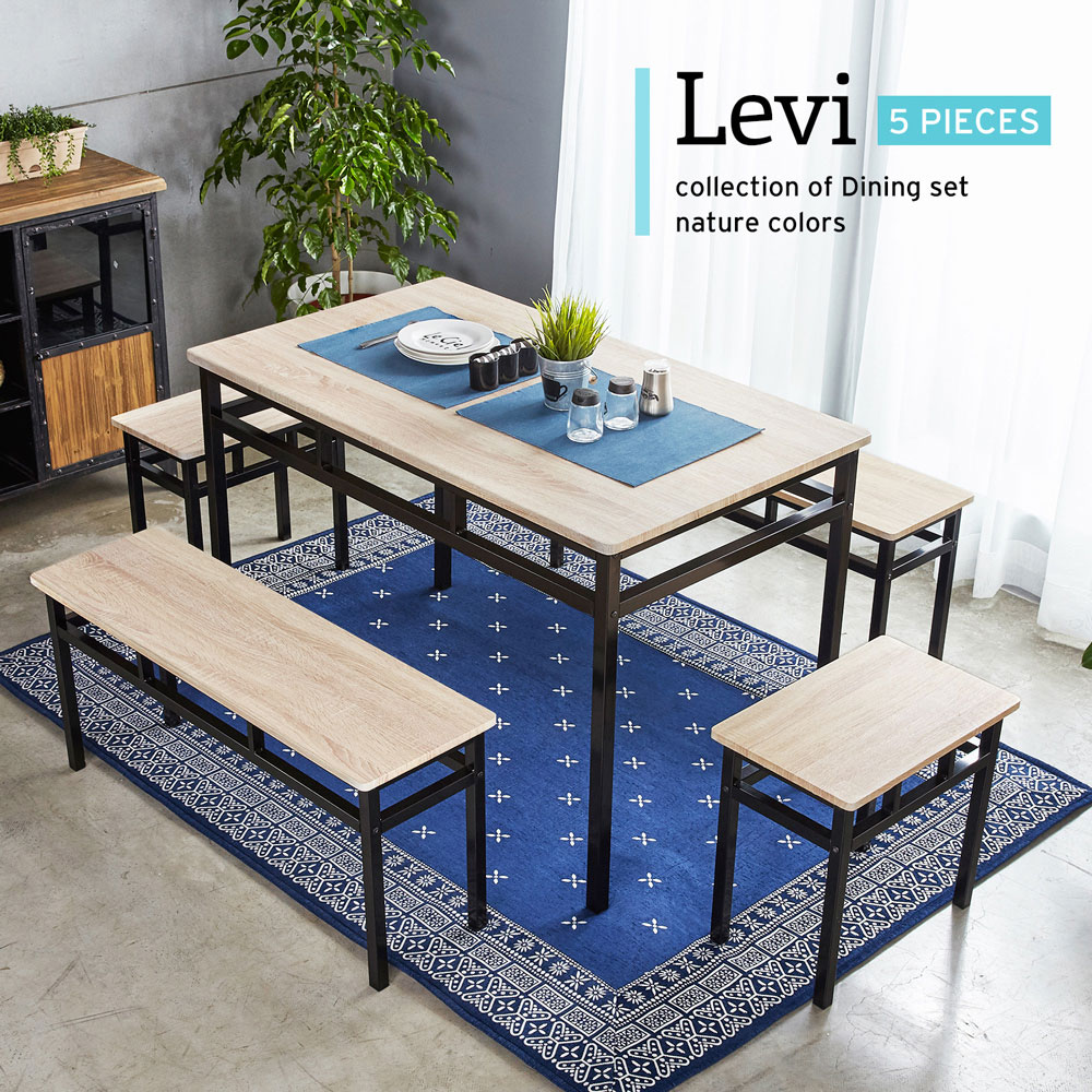 LEVI李維工業風個性鐵架餐桌椅組-5件式 LEVI李維工業風個性鐵架餐桌椅組-5件式