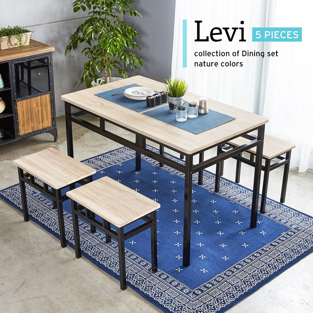 LEVI李維工業風個性鐵架餐桌椅組-5件式 LEVI李維工業風個性鐵架餐桌椅組-5件式